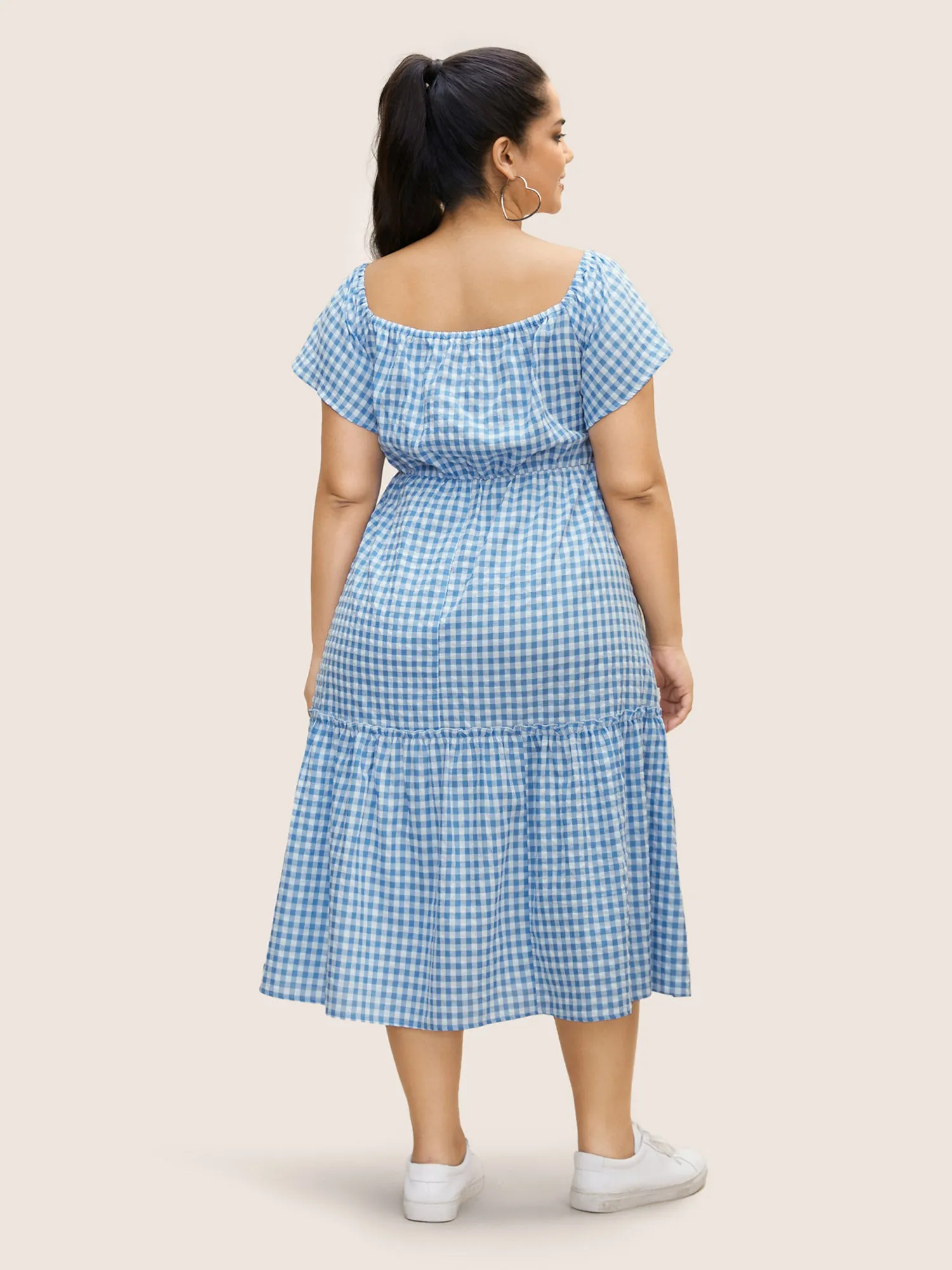 Square Neck Gingham Shirred Frill Trim Dress sold by Bloomchic product image thumbnail 4