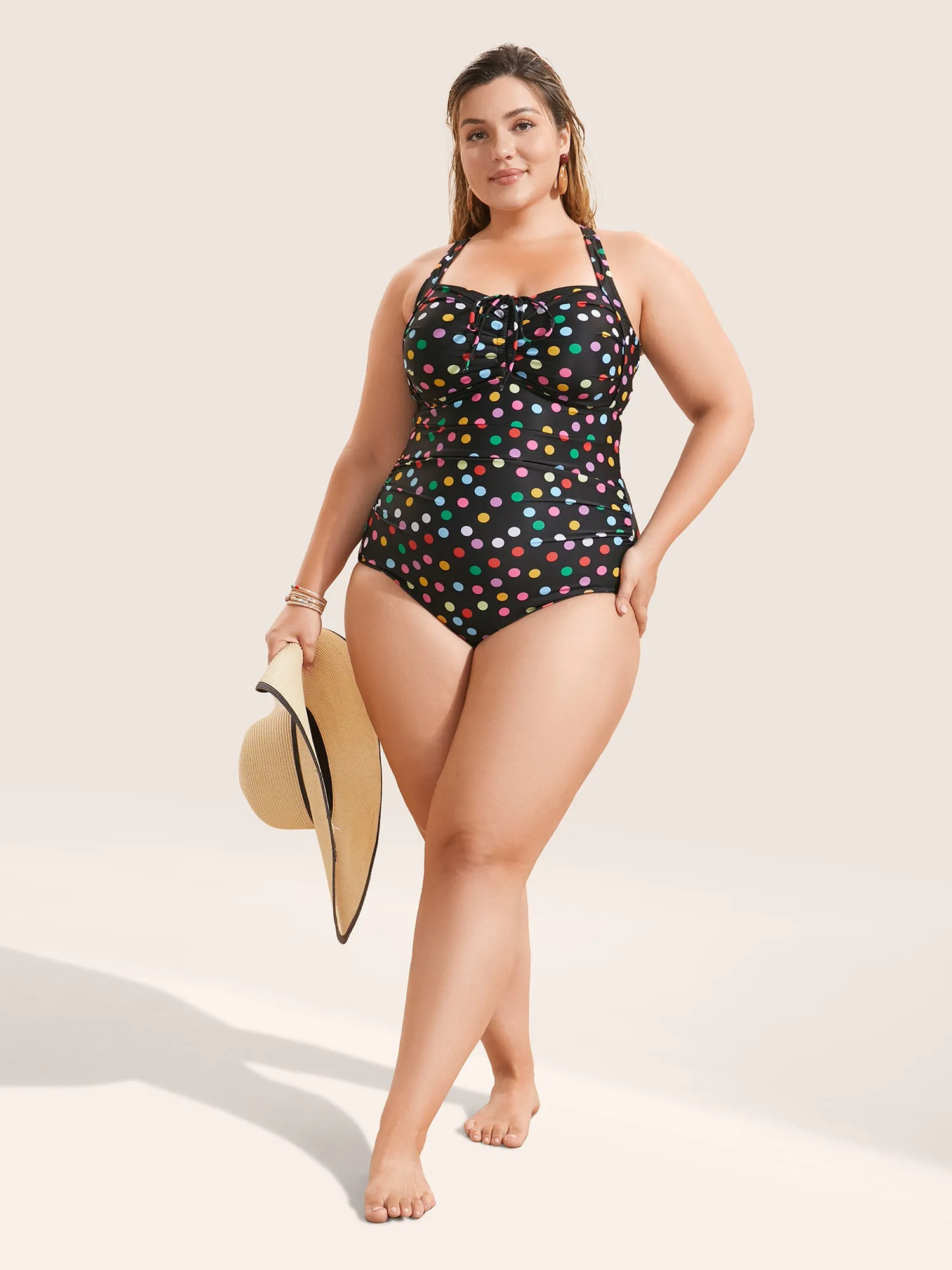 Colored Polka Dot Ties Ruched One Piece Swimsuit sold by Bloomchic product image thumbnail 3