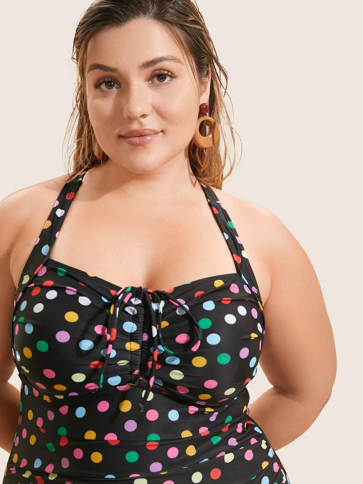 Colored Polka Dot Ties Ruched One Piece Swimsuit sold by Bloomchic product image thumbnail 4