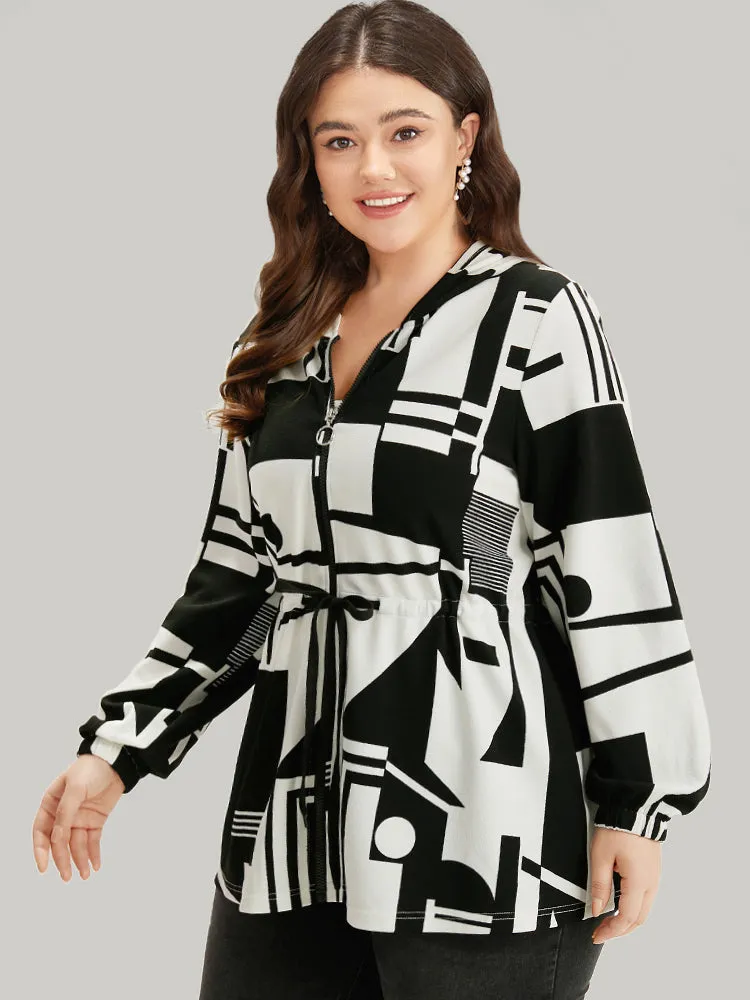 Halloween Geometric Print Drawstring Zipper Hooded Knot Jacket sold by Bloomchic product image thumbnail 4