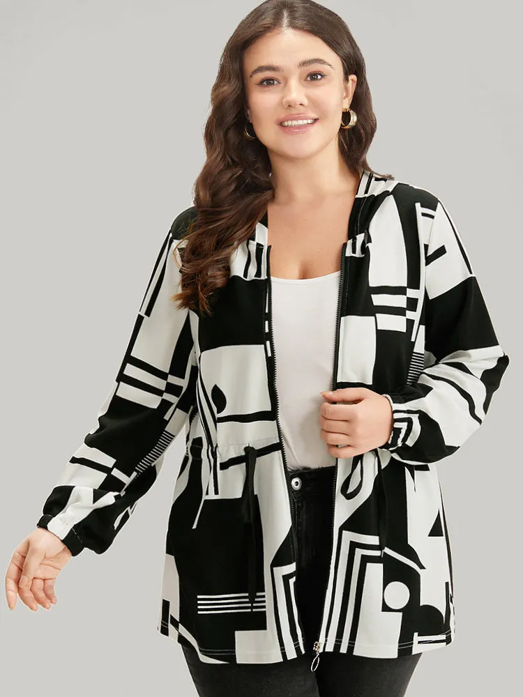 Halloween Geometric Print Drawstring Zipper Hooded Knot Jacket sold by Bloomchic