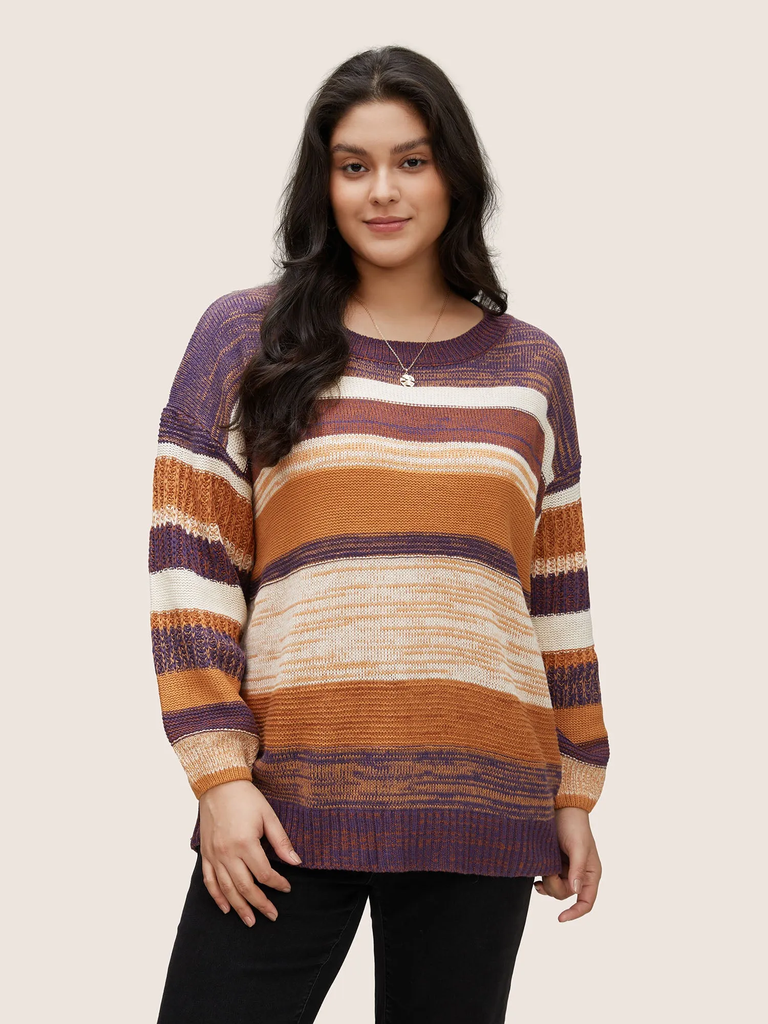 Colorblock Heather Drop Shoulder Loose Pullover sold by Bloomchic product image thumbnail 3