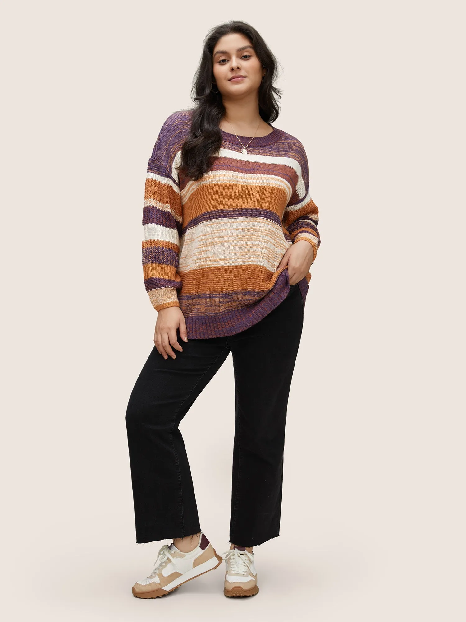 Colorblock Heather Drop Shoulder Loose Pullover sold by Bloomchic product image thumbnail 4