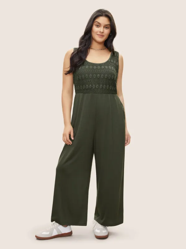 Lace Panel Patchwork Elastic Waist Jumpsuit sold by Bloomchic