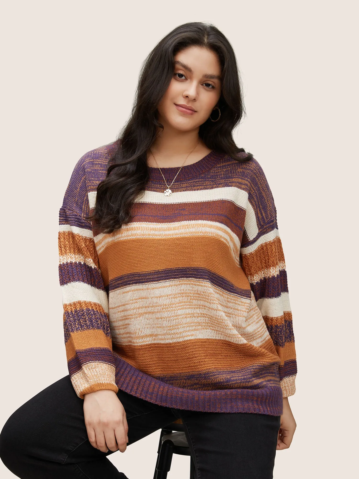 Colorblock Heather Drop Shoulder Loose Pullover sold by Bloomchic