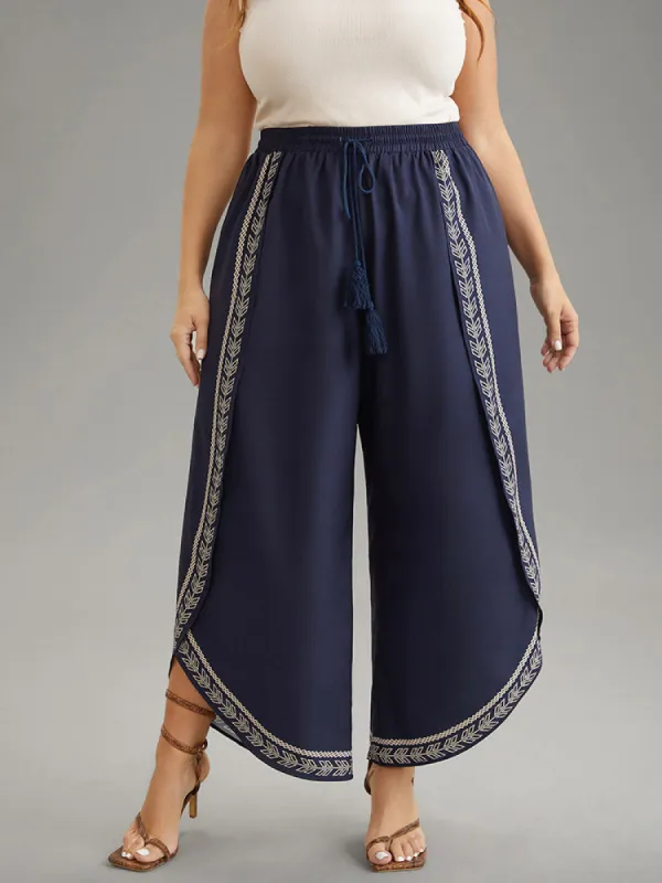 Bandana Tassel Trim High Rise Curved Hem Pants sold by Bloomchic
