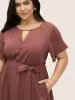 Anti-Wrinkle Keyhole Button Detail Belted Dress sold by Bloomchic