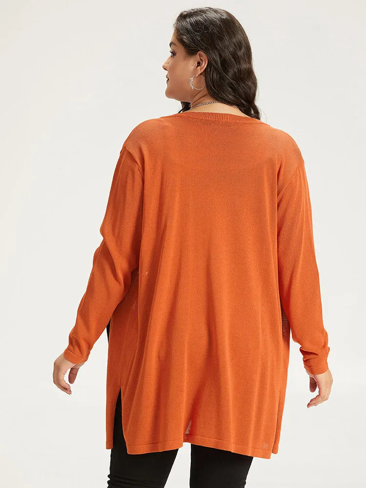 Halloween Cat Print Split Side Patched Pocket Cardigan sold by Bloomchic product image thumbnail 2