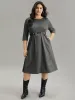 Plain Textured Pocket Elastic Waist Gathered Dress sold by Bloomchic