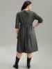 Plain Textured Pocket Elastic Waist Gathered Dress sold by Bloomchic
