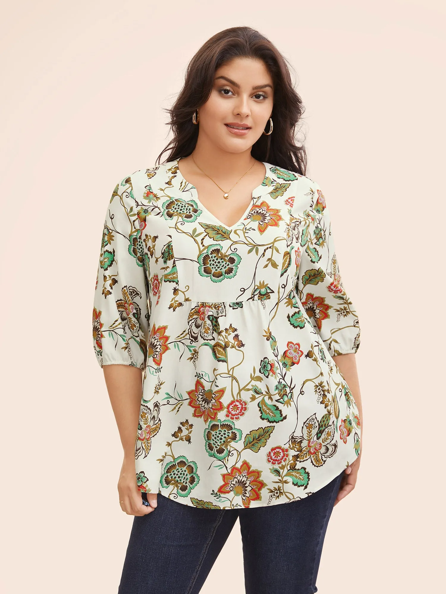Bandana Floral Pocket Lantern Sleeve Blouse sold by Bloomchic