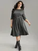 Plain Textured Pocket Elastic Waist Gathered Dress sold by Bloomchic