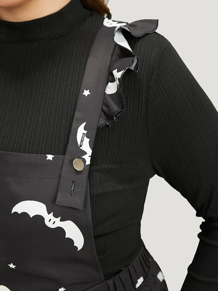 Halloween Bat Print Pocket Frill Trim Gathered Jumpsuit sold by Bloomchic product image thumbnail 5