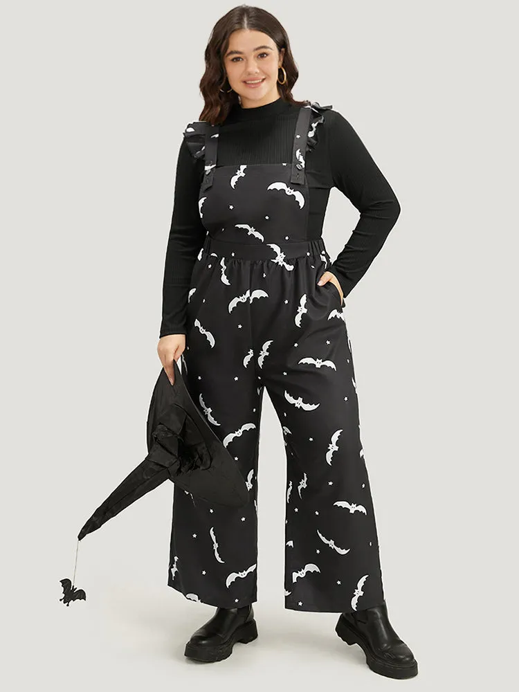 Halloween Bat Print Pocket Frill Trim Gathered Jumpsuit sold by Bloomchic product image thumbnail 2