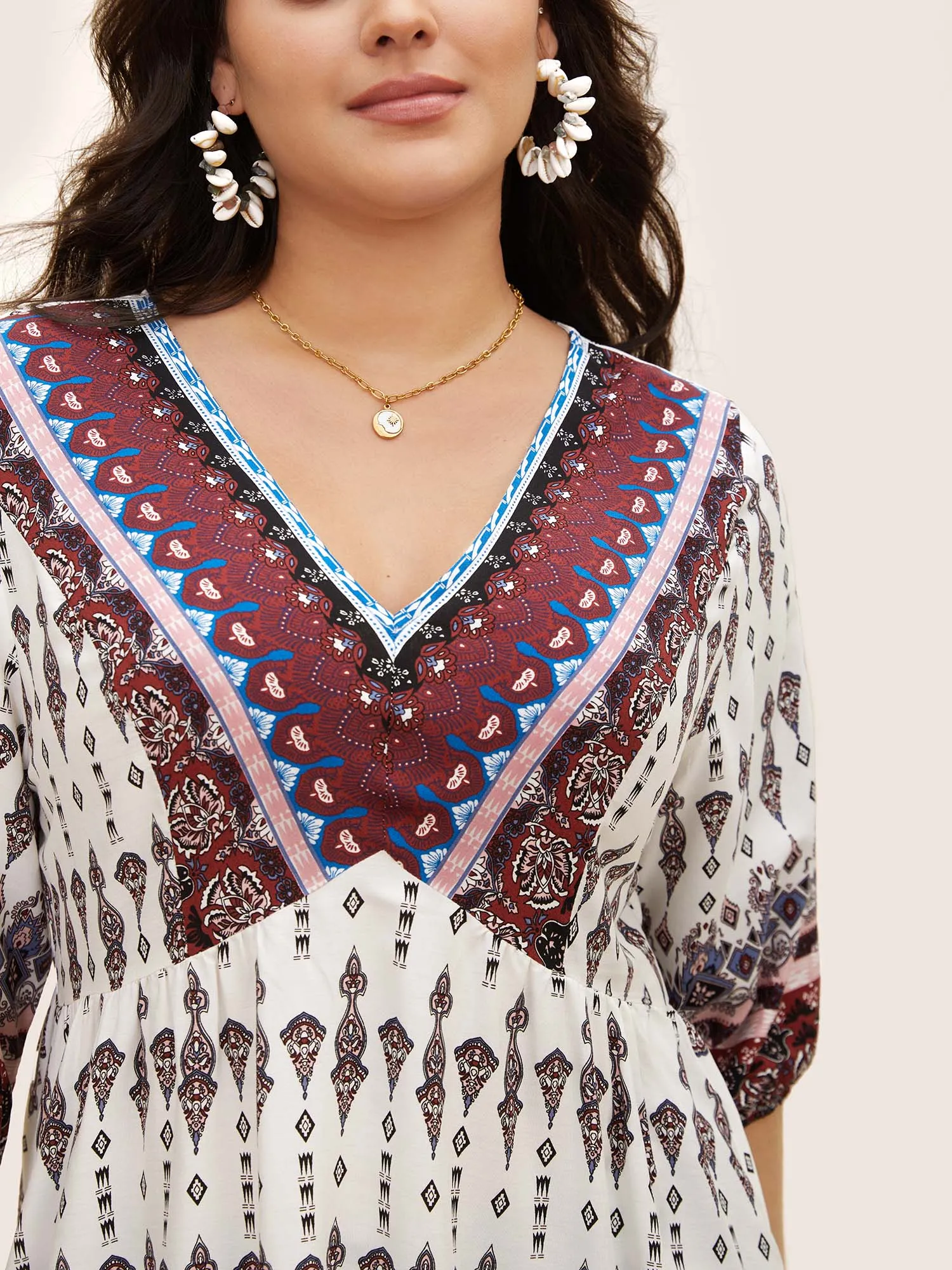 V Neck Boho Print Lantern Sleeve Blouse sold by Bloomchic product image thumbnail 5