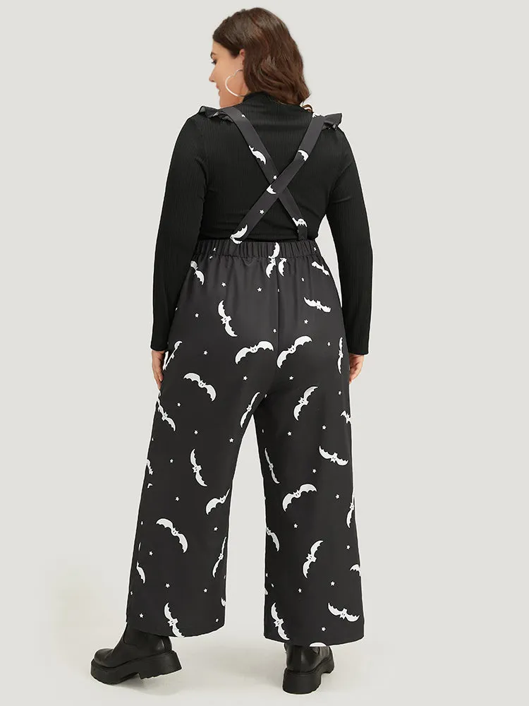 Halloween Bat Print Pocket Frill Trim Gathered Jumpsuit sold by Bloomchic product image thumbnail 3