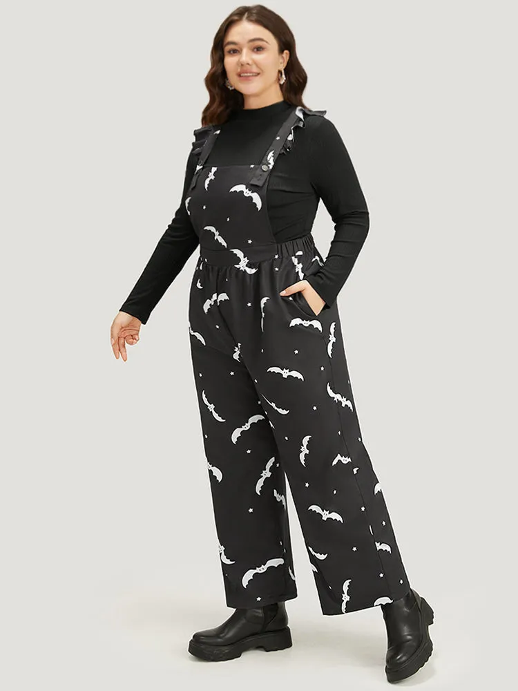 Halloween Bat Print Pocket Frill Trim Gathered Jumpsuit sold by Bloomchic product image thumbnail 4