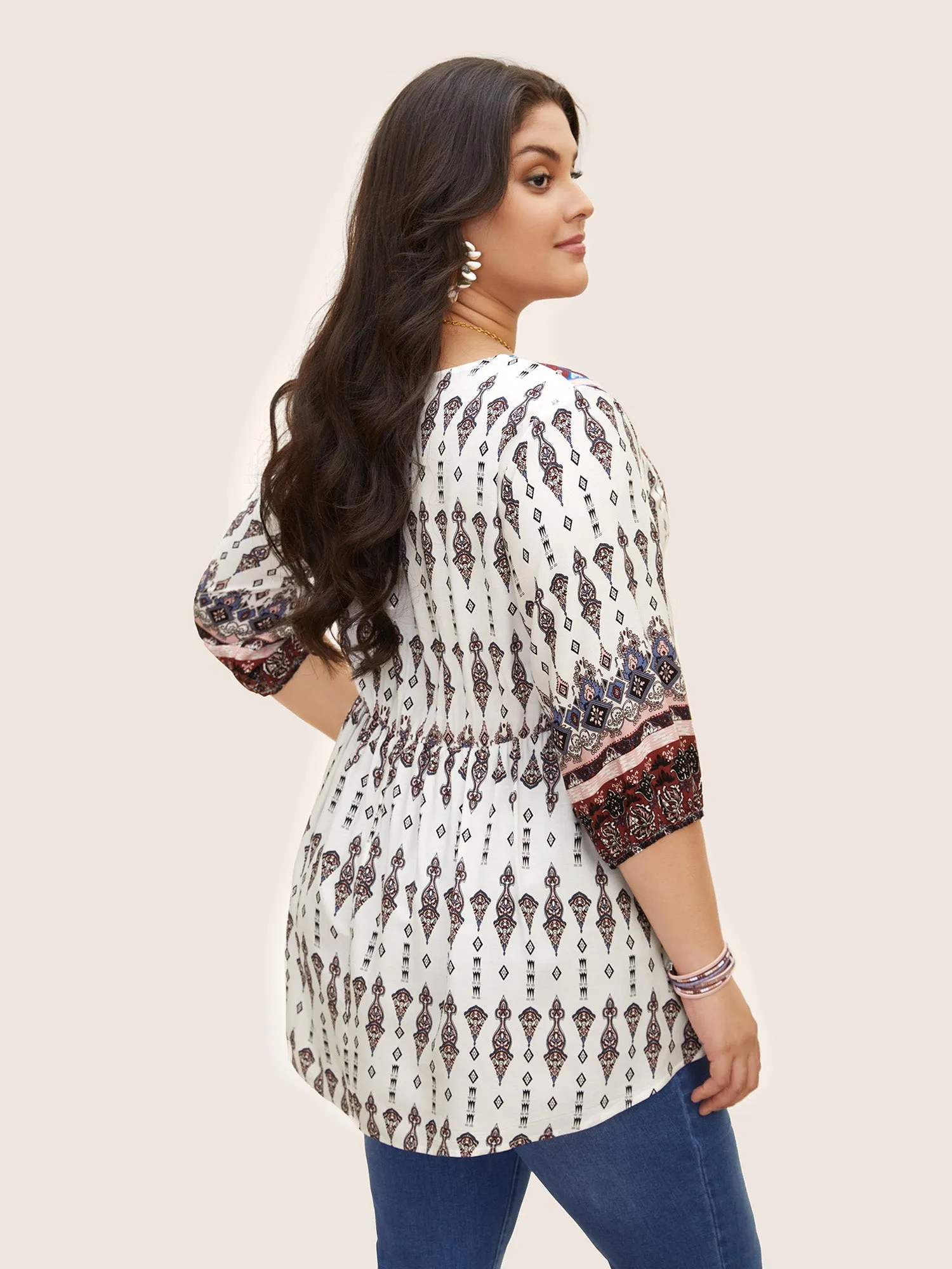 V Neck Boho Print Lantern Sleeve Blouse sold by Bloomchic product image thumbnail 4