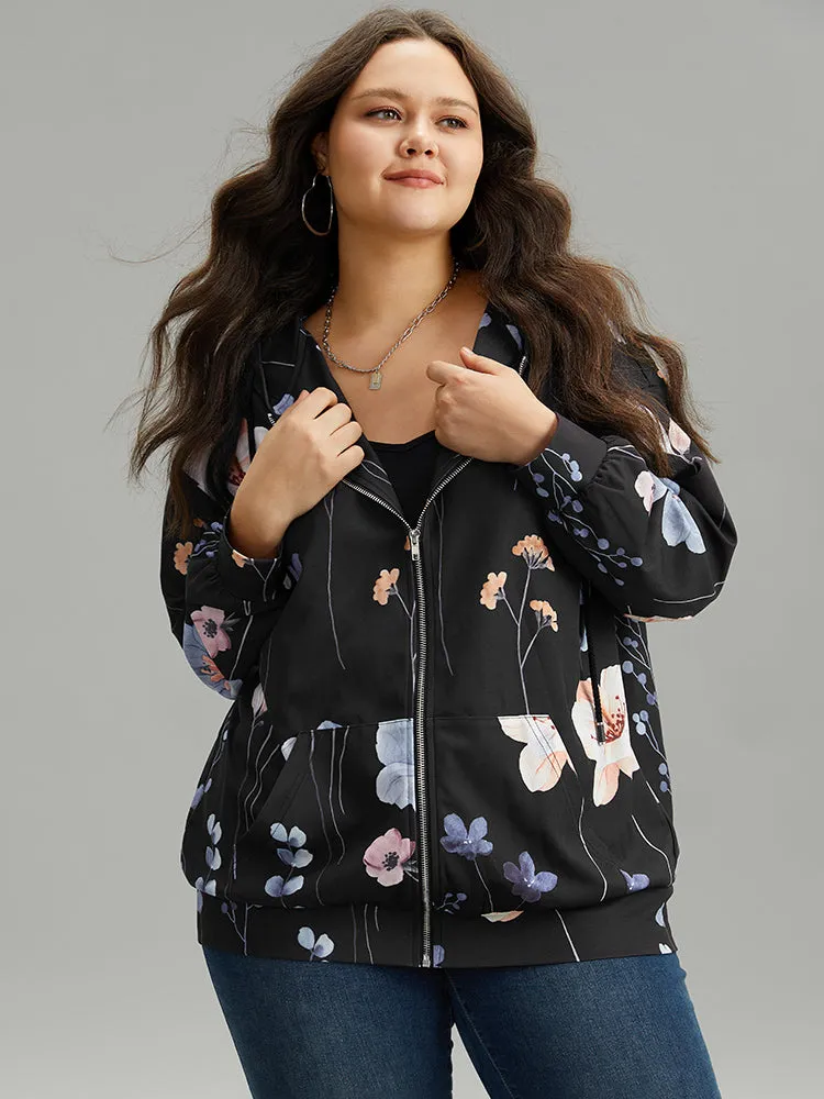 Floral Print Zipper Hooded Pocket Windbreaker sold by Bloomchic product image thumbnail 4