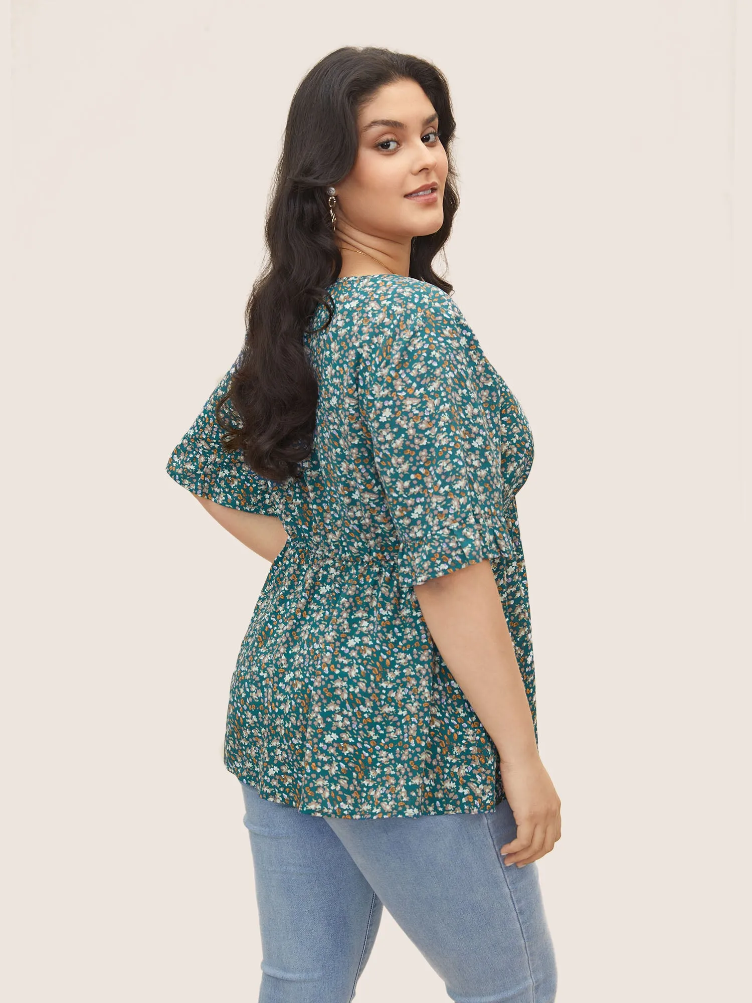 Ditsy Floral Cross Straps Ruffle Sleeve Blouse sold by Bloomchic product image thumbnail 3