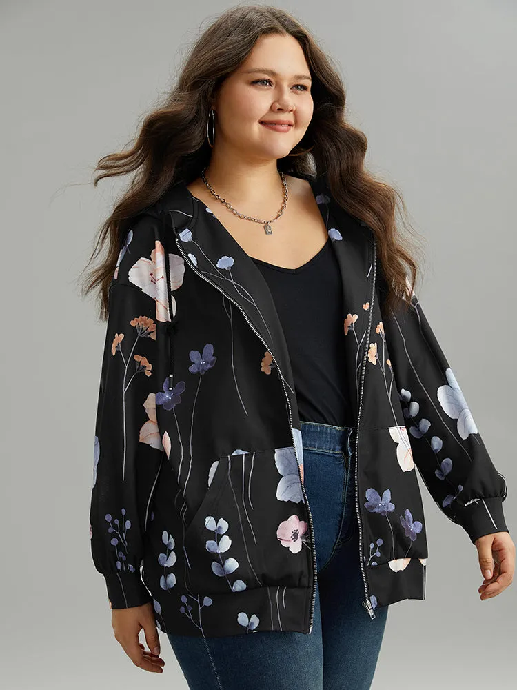 Floral Print Zipper Hooded Pocket Windbreaker sold by Bloomchic product image thumbnail 2
