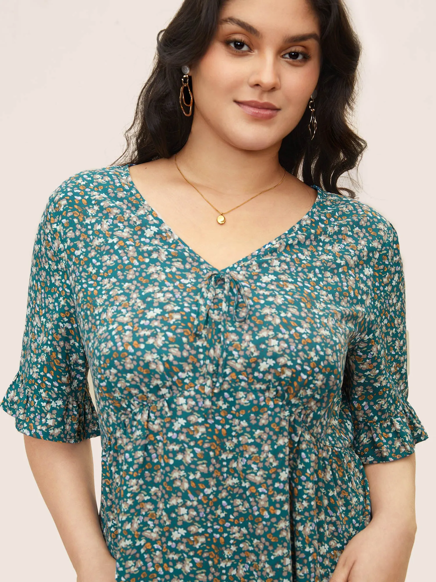 Ditsy Floral Cross Straps Ruffle Sleeve Blouse sold by Bloomchic product image thumbnail 4