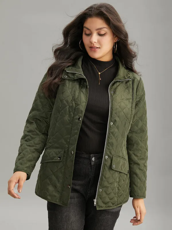 Argyle Plaid Flap Pocket Zipper Fly Coat sold by Bloomchic