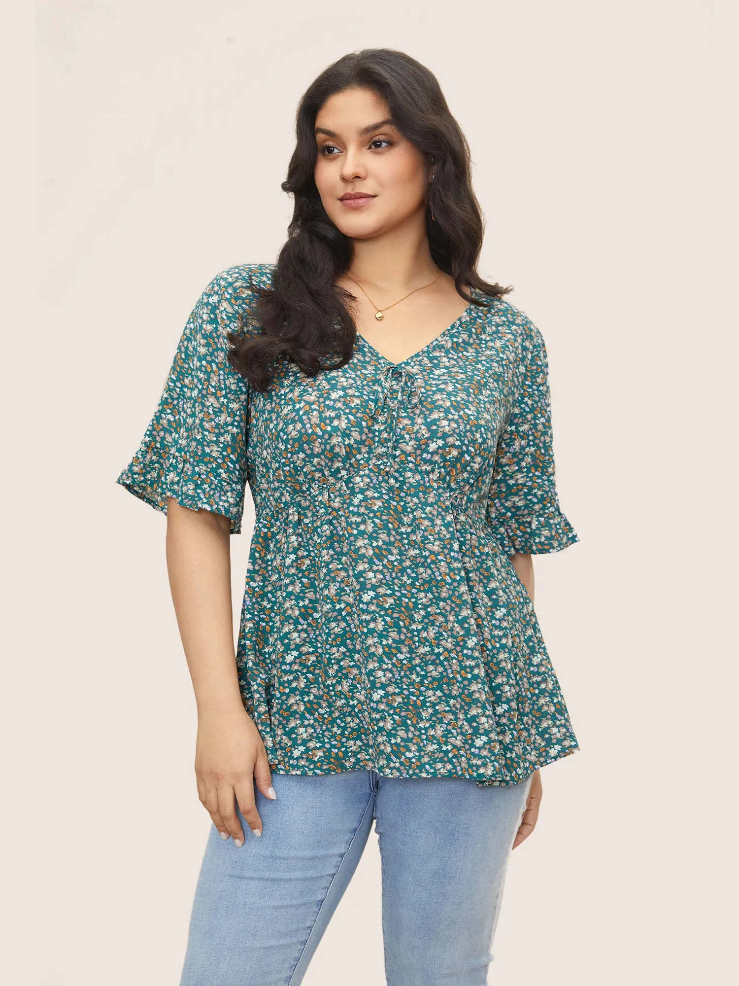 Ditsy Floral Cross Straps Ruffle Sleeve Blouse sold by Bloomchic