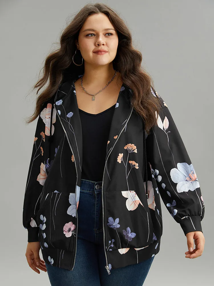 Floral Print Zipper Hooded Pocket Windbreaker sold by Bloomchic product image thumbnail 3