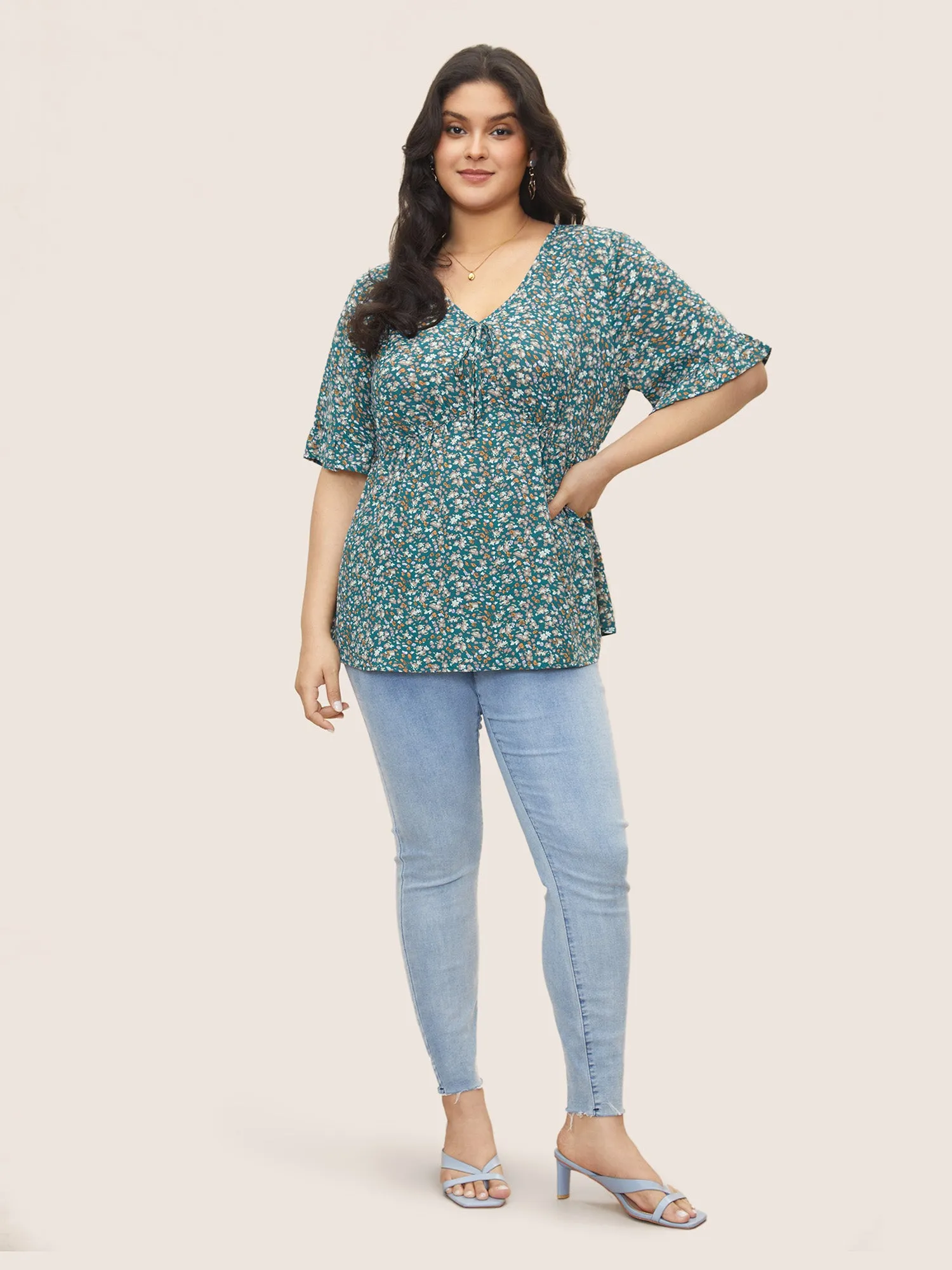 Ditsy Floral Cross Straps Ruffle Sleeve Blouse sold by Bloomchic product image thumbnail 2