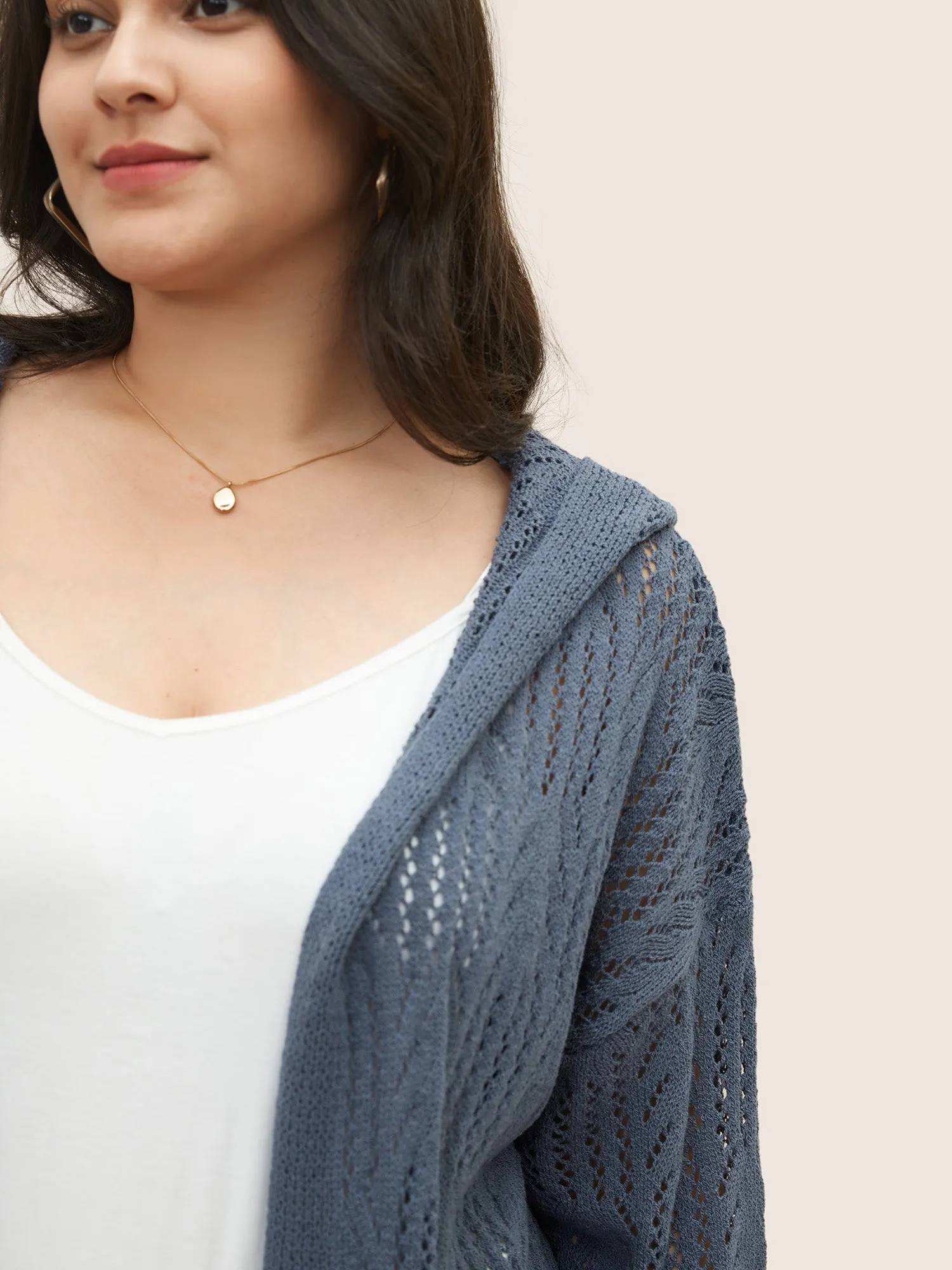 Solid Hollow Out Hooded Cardigan sold by Bloomchic product image thumbnail 4