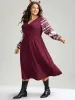 Christmas Waffle Knit Patchwork Wrap Pocket Dress sold by Bloomchic