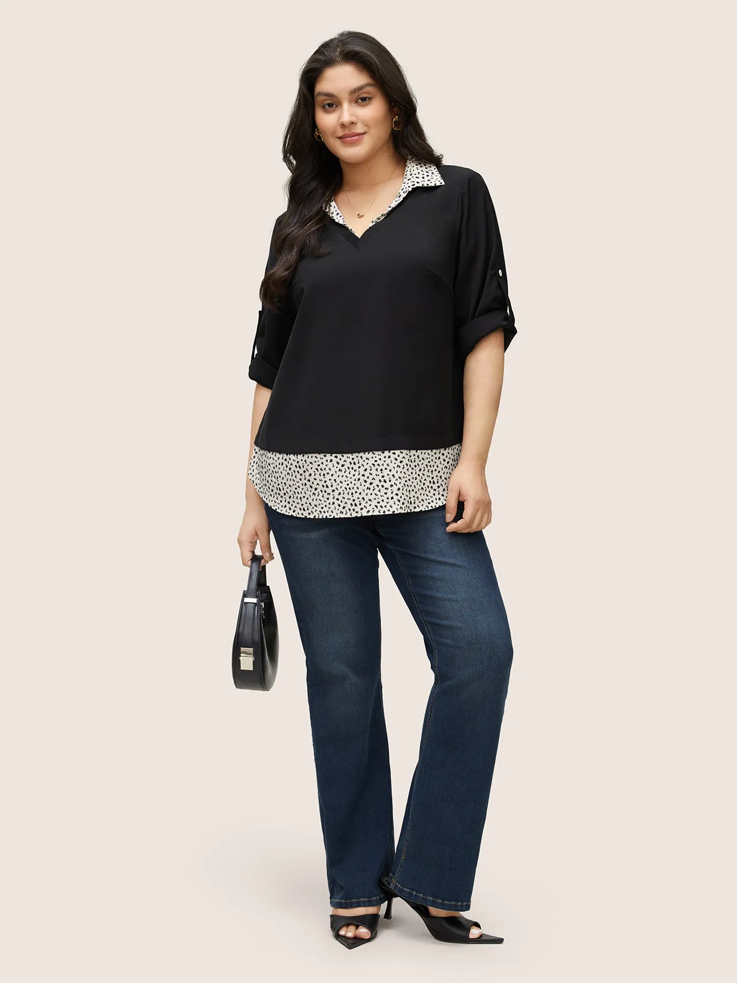 Static-Free Leopard 2-In-1 Roll Tab Sleeve Blouse sold by Bloomchic product image thumbnail 2