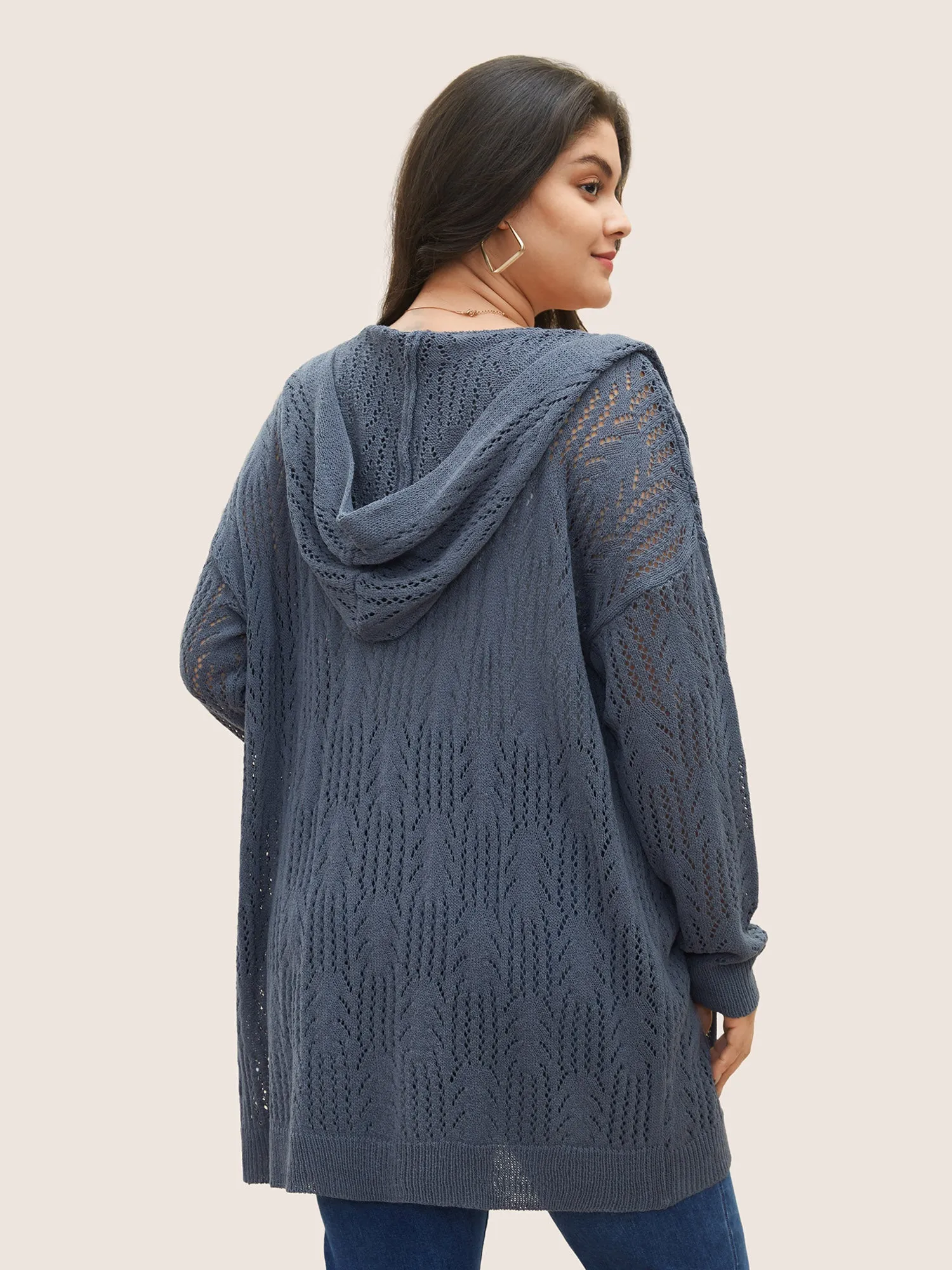 Solid Hollow Out Hooded Cardigan sold by Bloomchic product image thumbnail 2