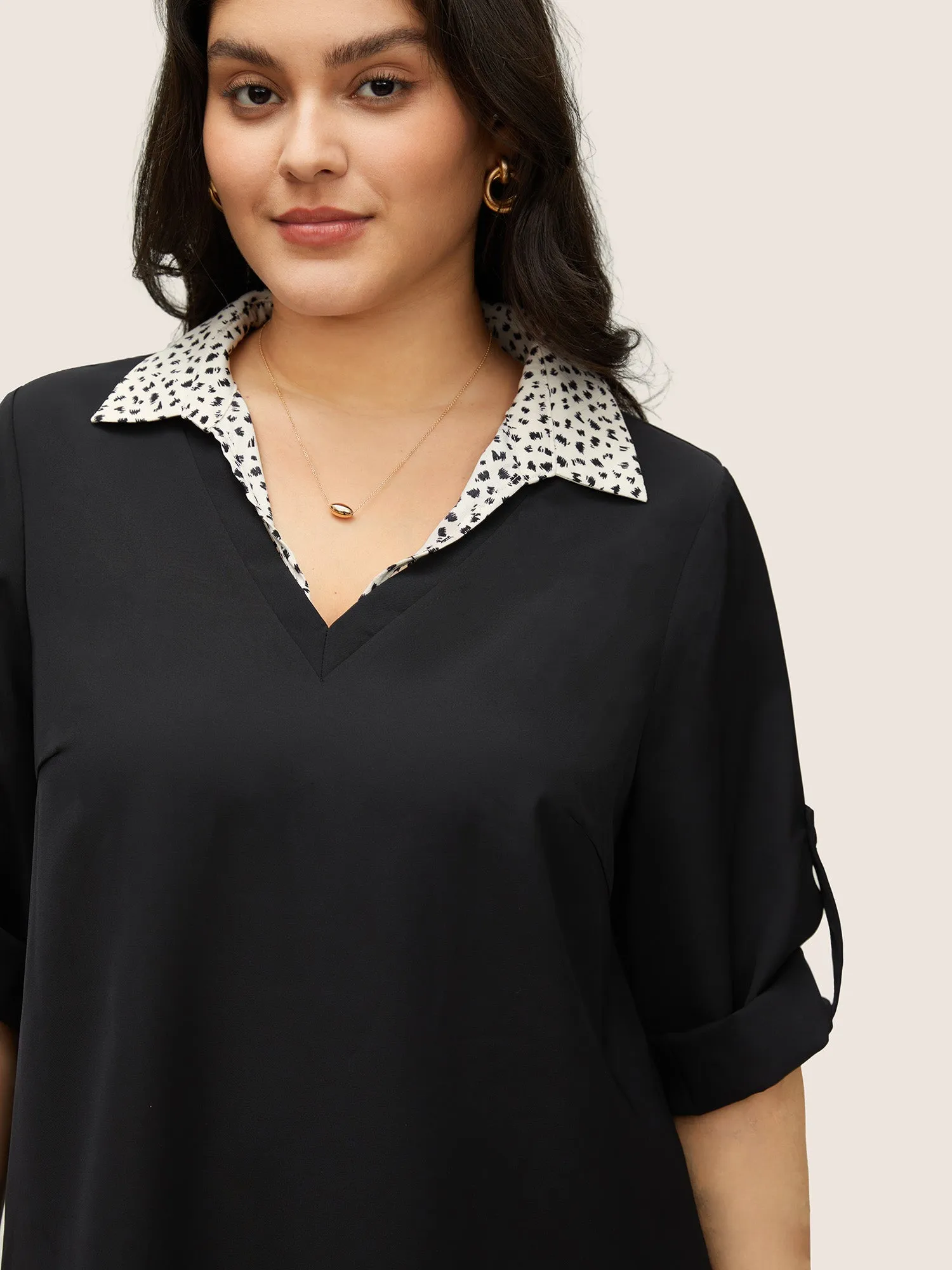 Static-Free Leopard 2-In-1 Roll Tab Sleeve Blouse sold by Bloomchic product image thumbnail 3