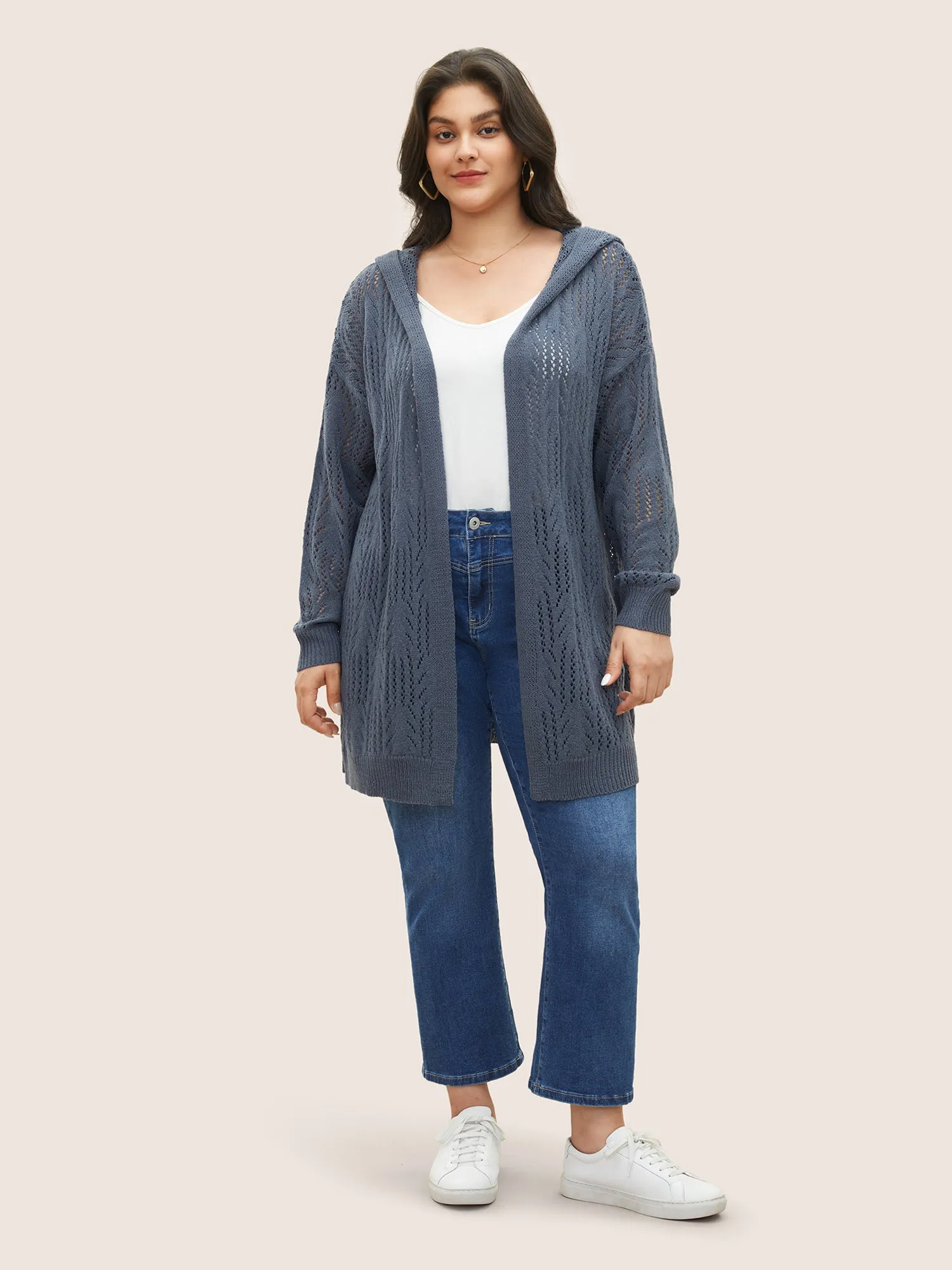 Solid Hollow Out Hooded Cardigan sold by Bloomchic product image thumbnail 3