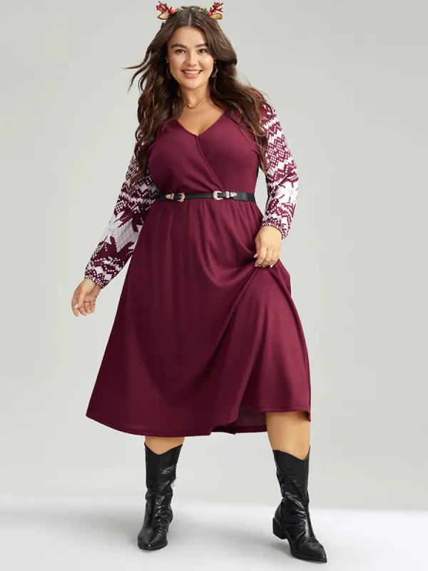 Christmas Waffle Knit Patchwork Wrap Pocket Dress sold by Bloomchic