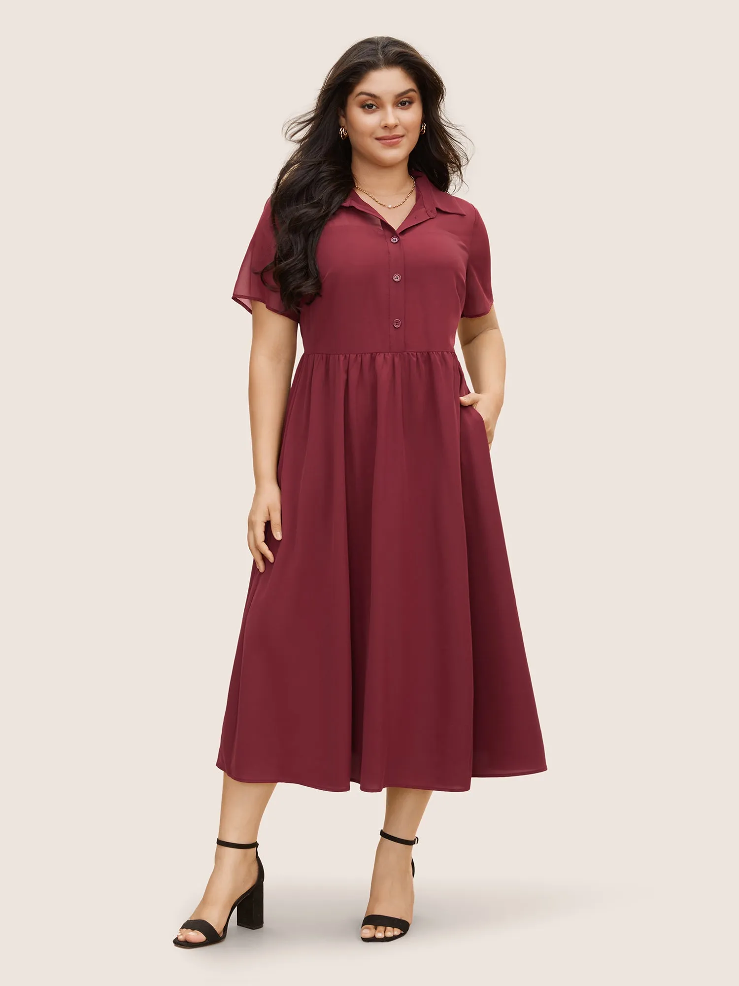 Chiffon Spliced Shirt Midi Dress sold by Bloomchic