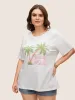 Cotton Vacation Tropical Print Round Neck T-shirt sold by Bloomchic