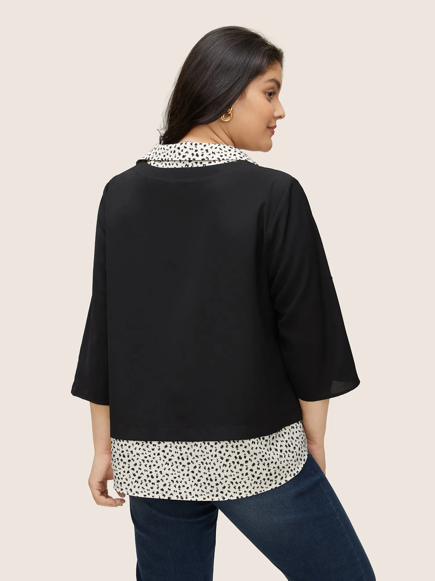 Static-Free Leopard 2-In-1 Roll Tab Sleeve Blouse sold by Bloomchic product image thumbnail 4