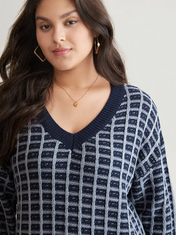Gingham Plisse V Neck Elastic Cuffs Pullover sold by Bloomchic