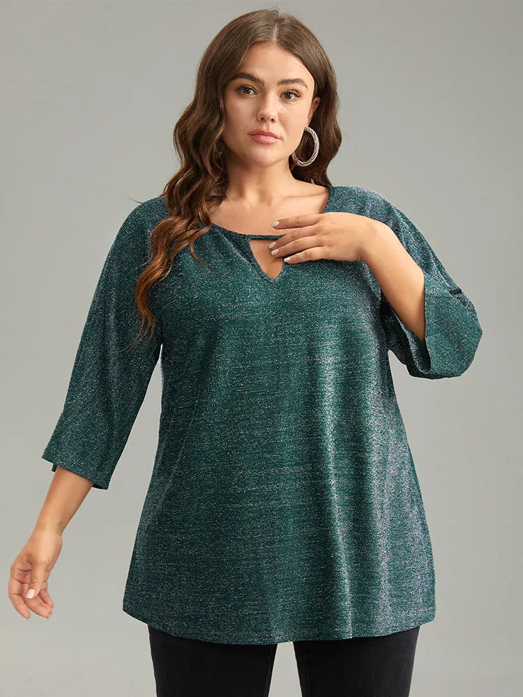 Glitter Keyhole Batwing Sleeve Blouse sold by Bloomchic