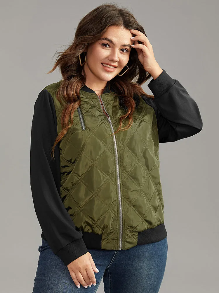 Contrast Patchwork Quilted Zipper Bomber Jacket sold by Bloomchic product image thumbnail 3