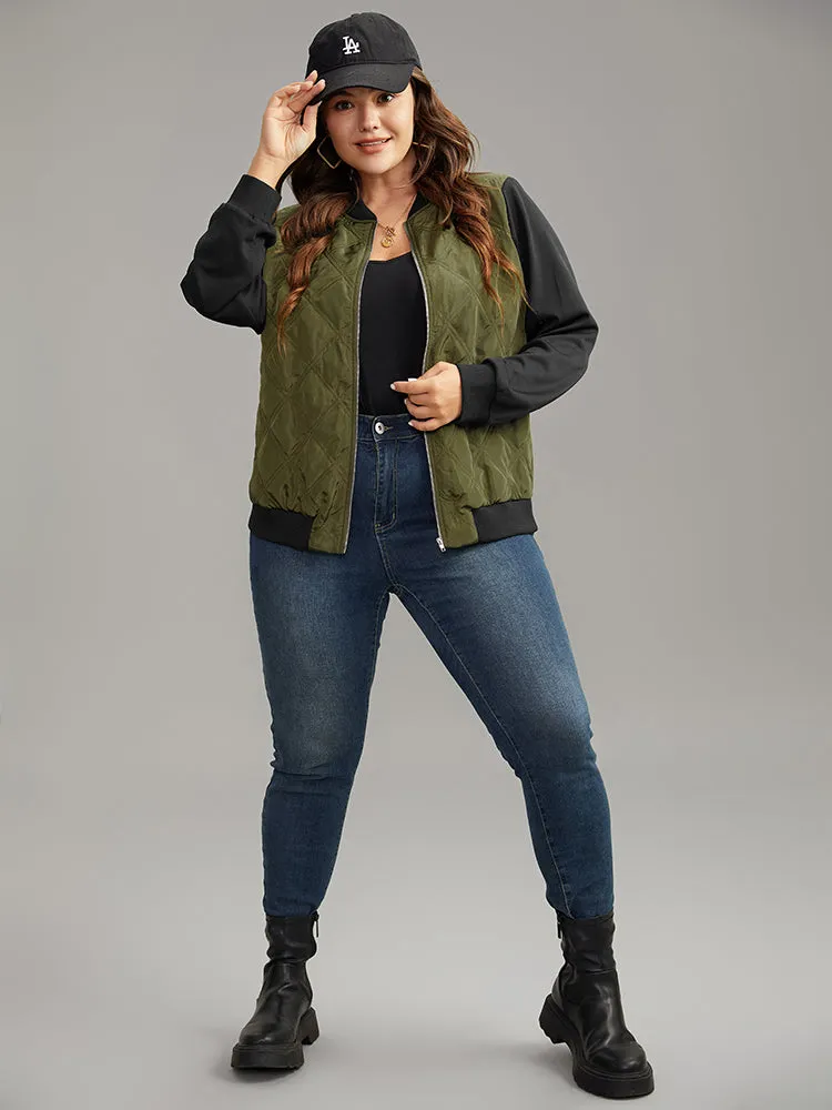 Contrast Patchwork Quilted Zipper Bomber Jacket sold by Bloomchic product image thumbnail 4