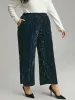 Velvet Elastic Waist Pocket Straight Leg Pants sold by Bloomchic