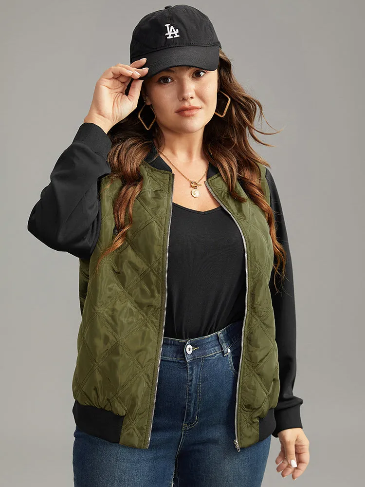 Contrast Patchwork Quilted Zipper Bomber Jacket sold by Bloomchic