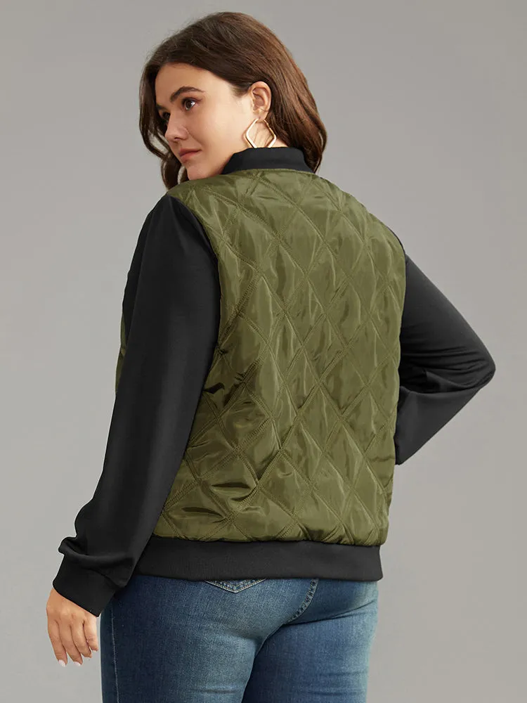 Contrast Patchwork Quilted Zipper Bomber Jacket sold by Bloomchic product image thumbnail 2