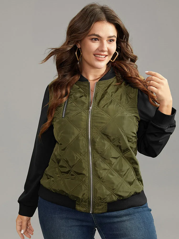 Contrast Patchwork Quilted Zipper Bomber Jacket sold by Bloomchic product image thumbnail 5