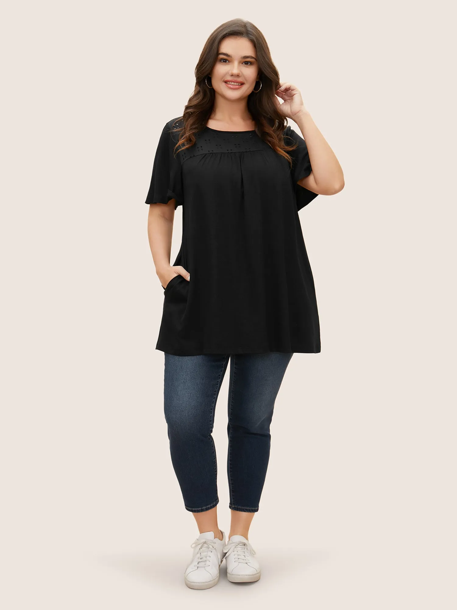 Broderie Anglaise Ruffle Sleeve Pocket T-shirt sold by Bloomchic product image thumbnail 3