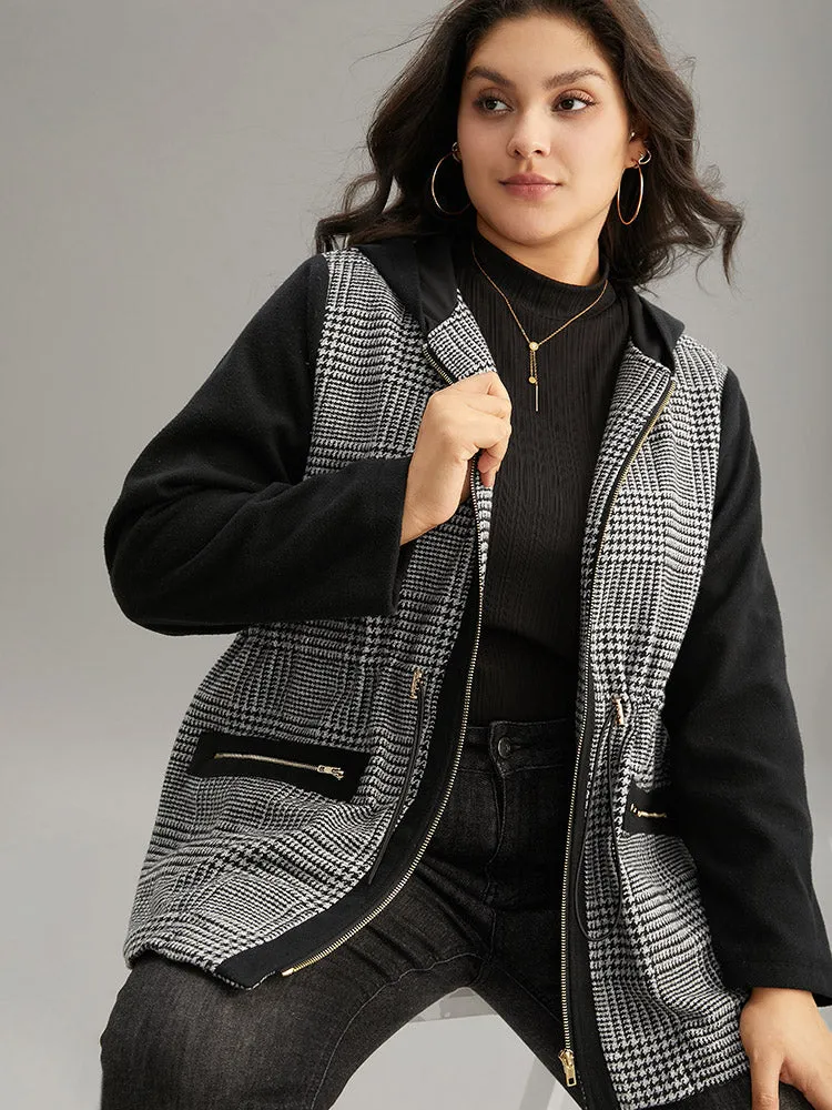 Houndstooth Patchwork Zipper Drawstring Coat sold by Bloomchic product image thumbnail 4